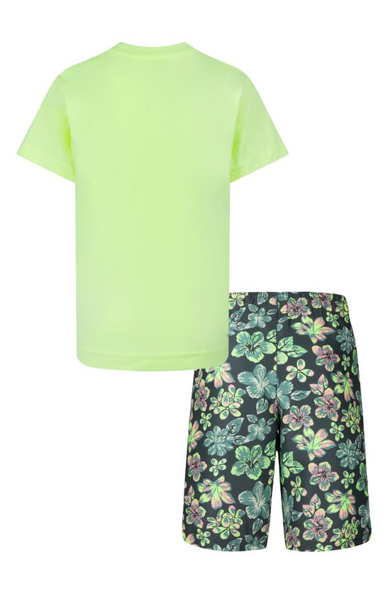 Shop Hurley Kids' Floral Dri-fit Swim Shirt & Trunks Set In Shadow Black