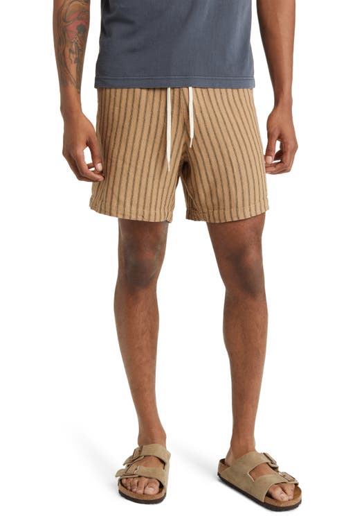 PacSun Russel Stripe Linen Blend Drawstring Shorts in Khaki Stripe