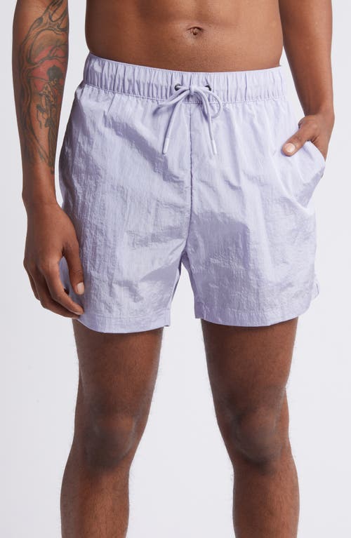 Open Edit Crinkled Nylon Swim Trunks in Purple Puff 