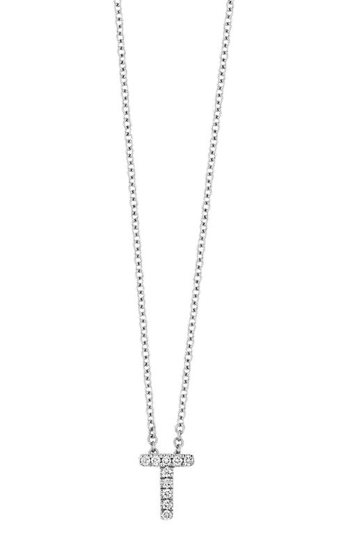 18k Gold Pavé Diamond Initial Pendant Necklace in White Gold - T