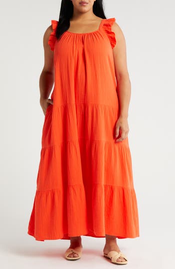 Shop Caslon ® Ruffle Strap Maxi Dress In Red Grenadine