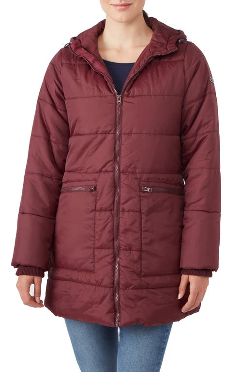 3-in-1 Hybrid Quilted Waterproof Maternity Puffer Coat in Burgundy
