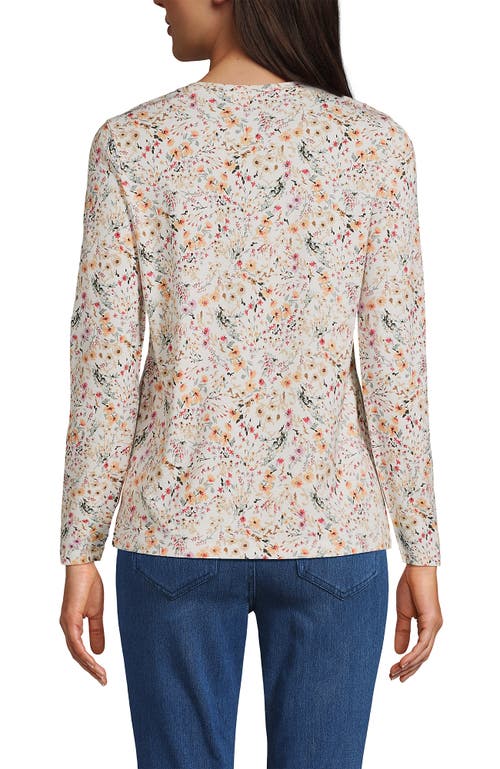 Shop Lands' End Relaxed Supima Cotton Long Sleeve Crew Neck T-shirt In Ivory Wildflowers