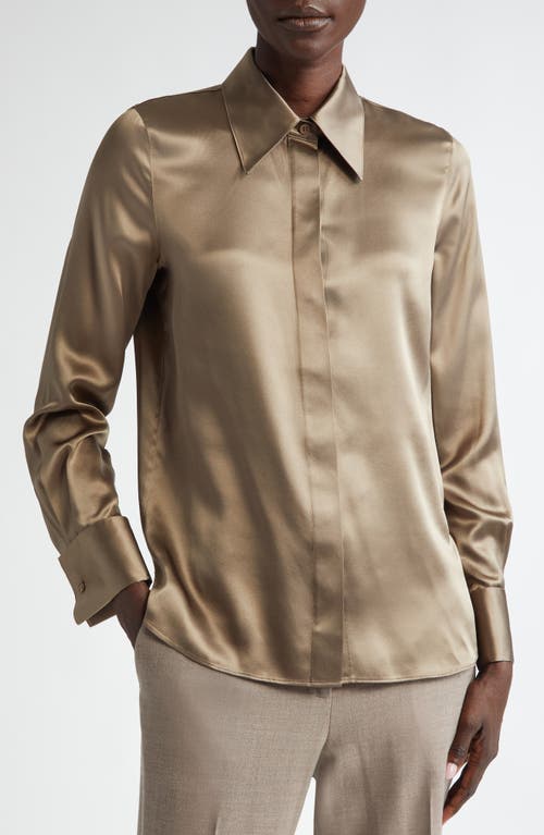 Shop Lafayette 148 New York French Cuff Silk Button-up Blouse In Concrete