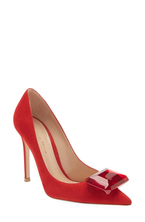 Gianvito Rossi Jaipur Crystal Pointed Toe Pump in Tabasco Red