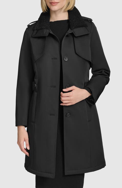 Andrew Marc Teagan Trench Coat with Faux Shearling Trim in Black 