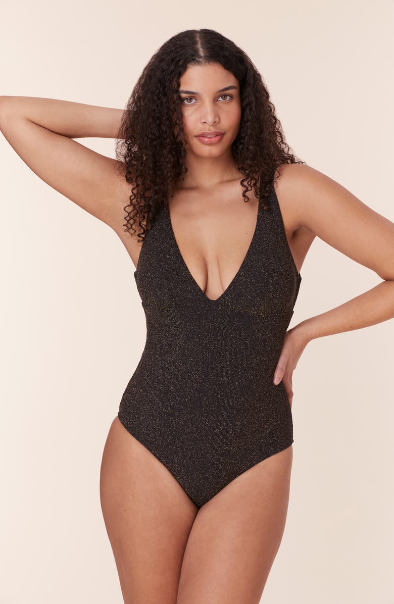 Andie The Augustine Metallic One-Piece Swimsuit, Alternate, color, Black