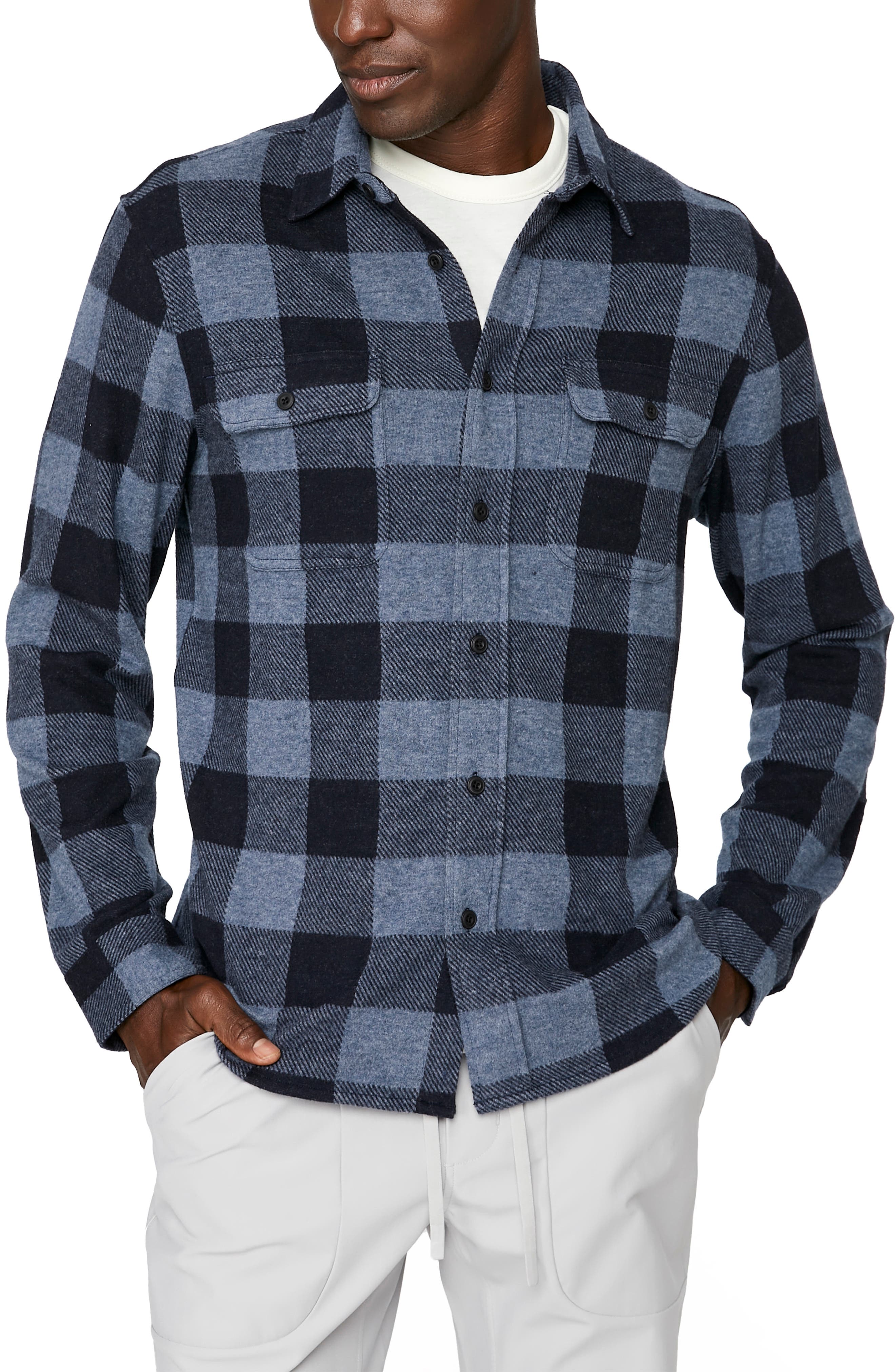 7 Diamonds Clint Stretch Buffalo Check Flannel Button-up Shirt In Dusty Blue