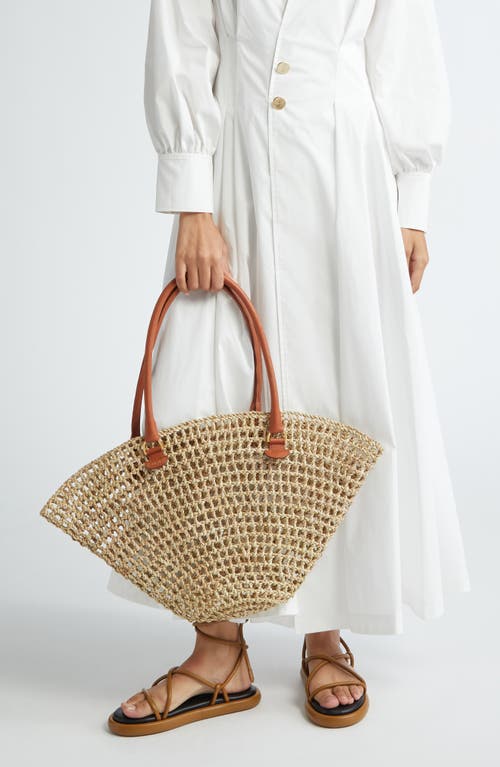 Shop Eilaf Shamsia Palm Straw Tote In Brandy Brown