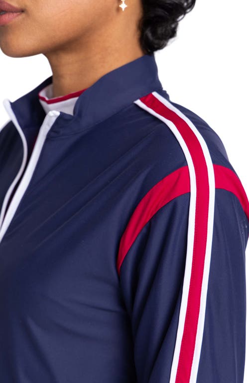 Shop Kinona Warm Up Jacket In Navy/bordeaux