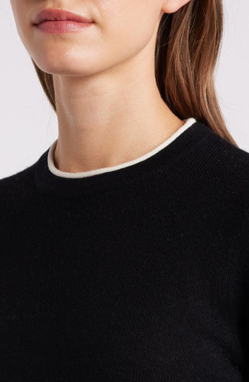 GRIFFEN GRIFFEN CONTRAST TRIM WOOL & CASHMERE CREWNECK SWEATER 