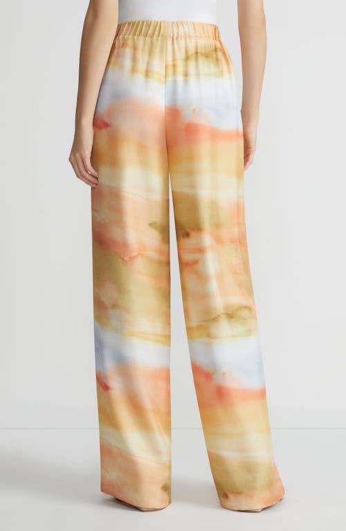 Shop Lafayette 148 New York Riverside Horizon Print Silk Twill Pants In Straw Multi