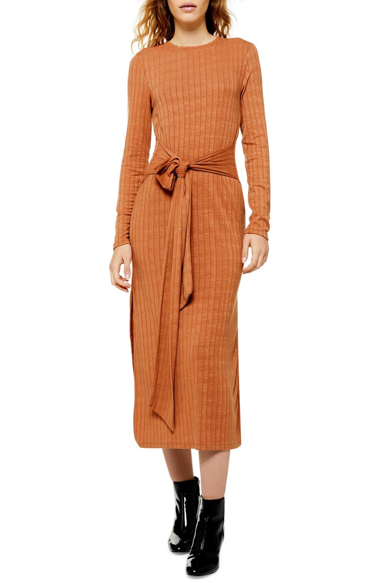 Tie Waist Long Sleeve Knit Midi Dress Nordstrom