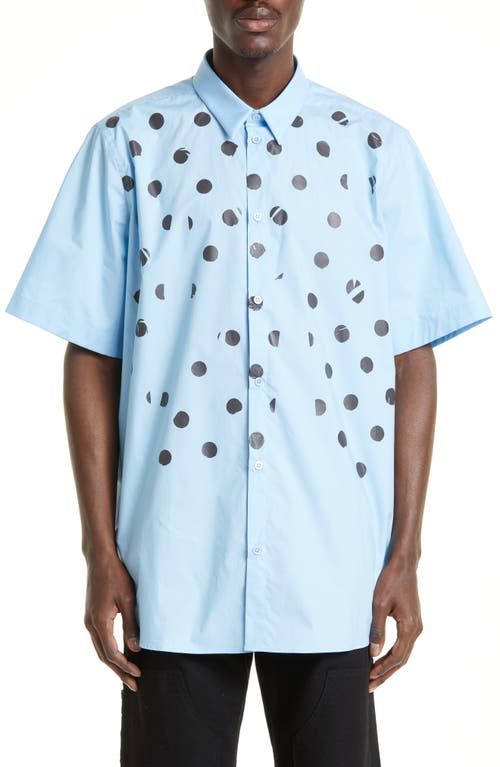 Raf Simons Polka Dot Short Sleeve Button-Up Shirt in Blue