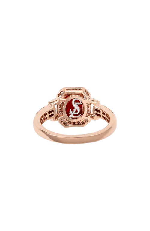 Suzy Levian Emerald Cut Halo Ring In Red