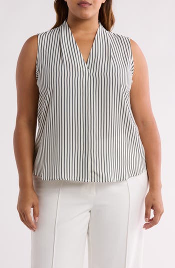 Nordstrom Rack V-neck Sleeveless Woven Shell Top In Blue - Ivory Kealey Stripe