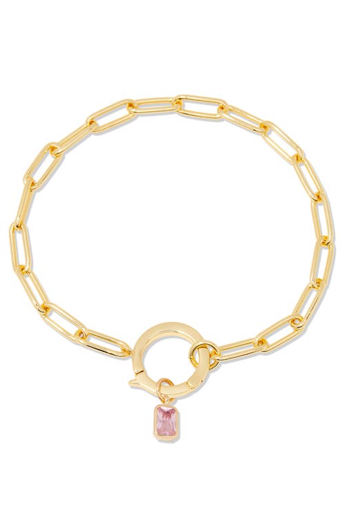 Colette Birthstone Paper Clip Chain Bracelet in Gold - October