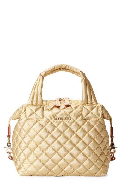 Small Sutton Deluxe Quilted Nylon Crossbody Bag in Light Gold Pearl Metallic