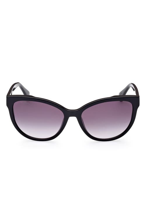 Max Mara 57mm Round Sunglasses in Shiny Black /Gradient Smoke