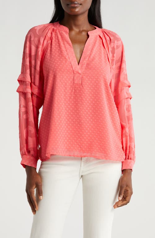 Raglan Sleeve V-Neck Top in Calypso Coral