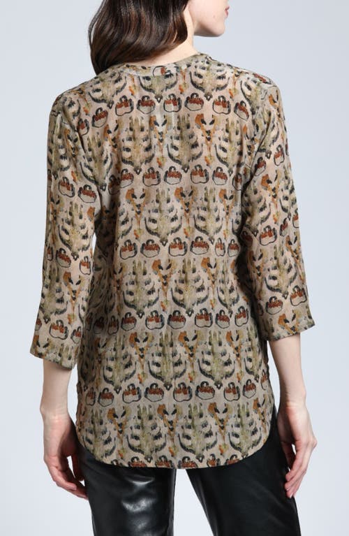 Shop Apny Print Mandarin Collar Button-up Top In Brown Multi