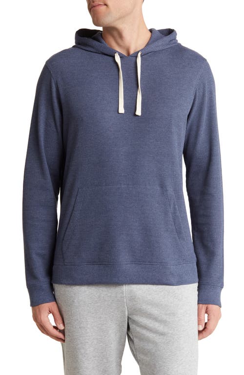 Waffle Knit Cotton Blend Hoodie in Navy Heather