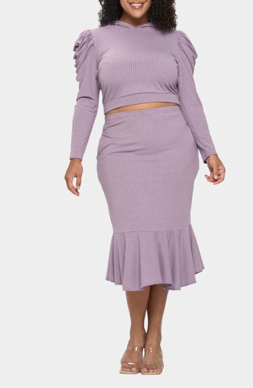 Shop L I V D Carmen Rib Hooded Crop Top & Skirt In Purple Ash