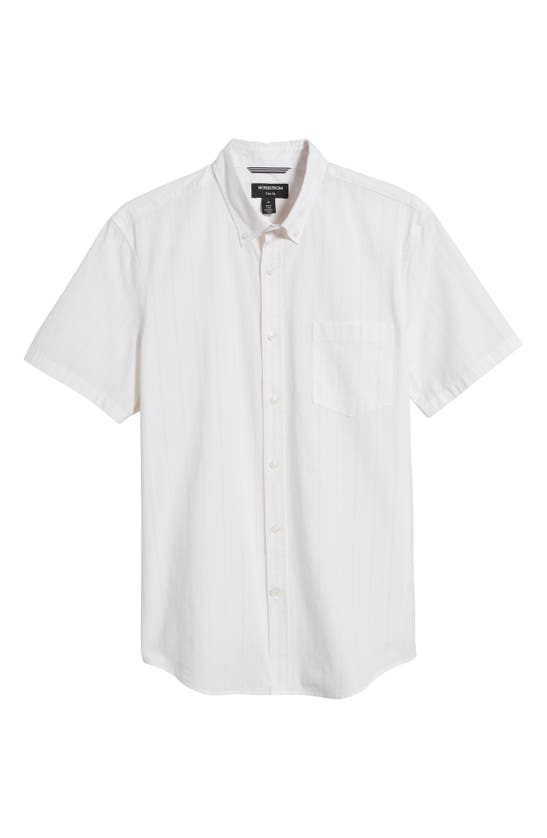 Shop Nordstrom Trim Fit Stripe Short Sleeve Stretch Button-down Shirt In White - Pink Variegated Stripe