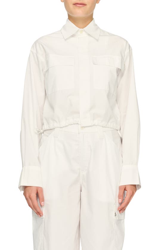 Shop Dl1961 Faye Crop Drawstring Hem Button-up Shirt In White (poplin)