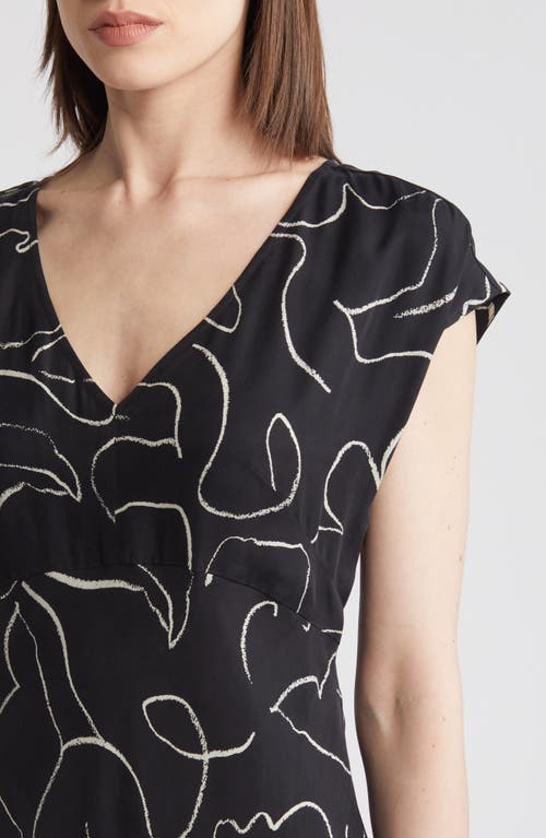 Shop Madewell Floral Print V-neck Cupro Blend Midi Dress In True Black