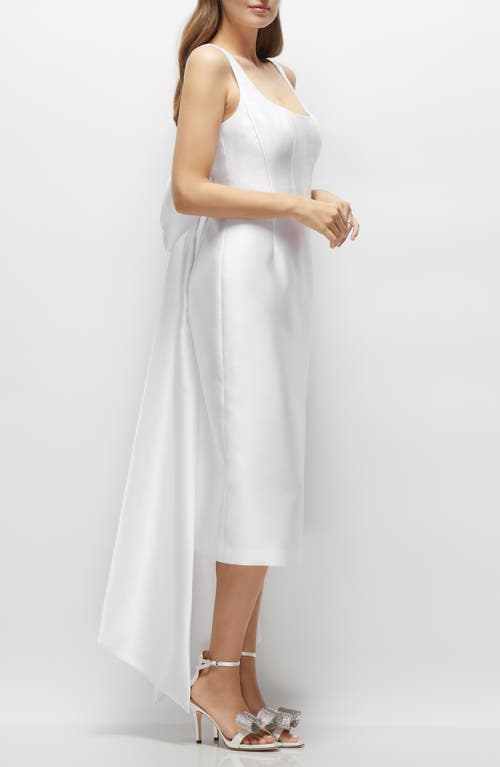 Shop Alfred Sung Bow Back Satin Twill Midi Cocktail Dress In White