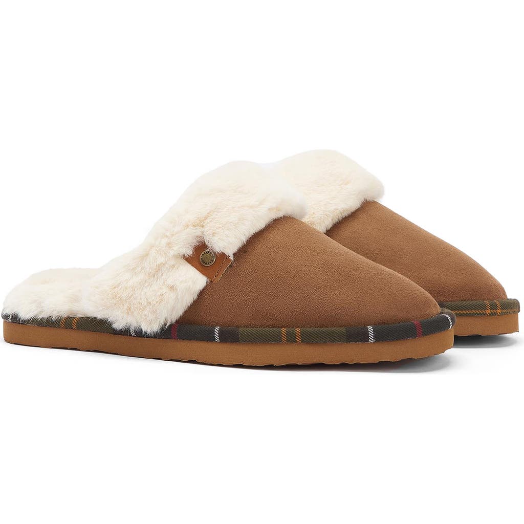Barbour Claudia Faux Fur Lined Scuff Slipper In Camel Brown