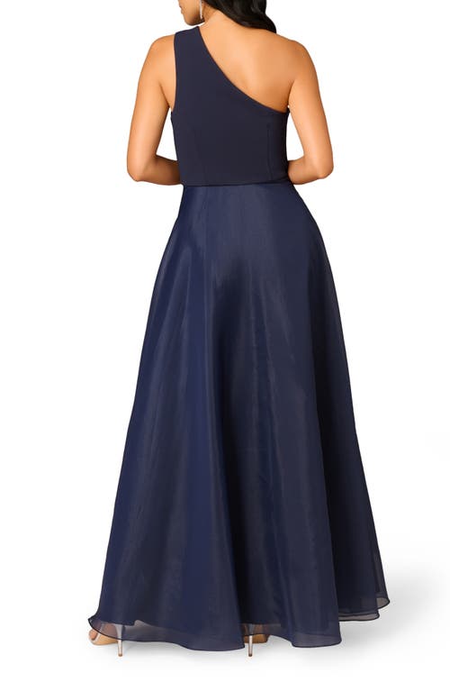 Aidan Mattox By Adrianna Papell Mixed Media One-shoulder Gown In Twilight