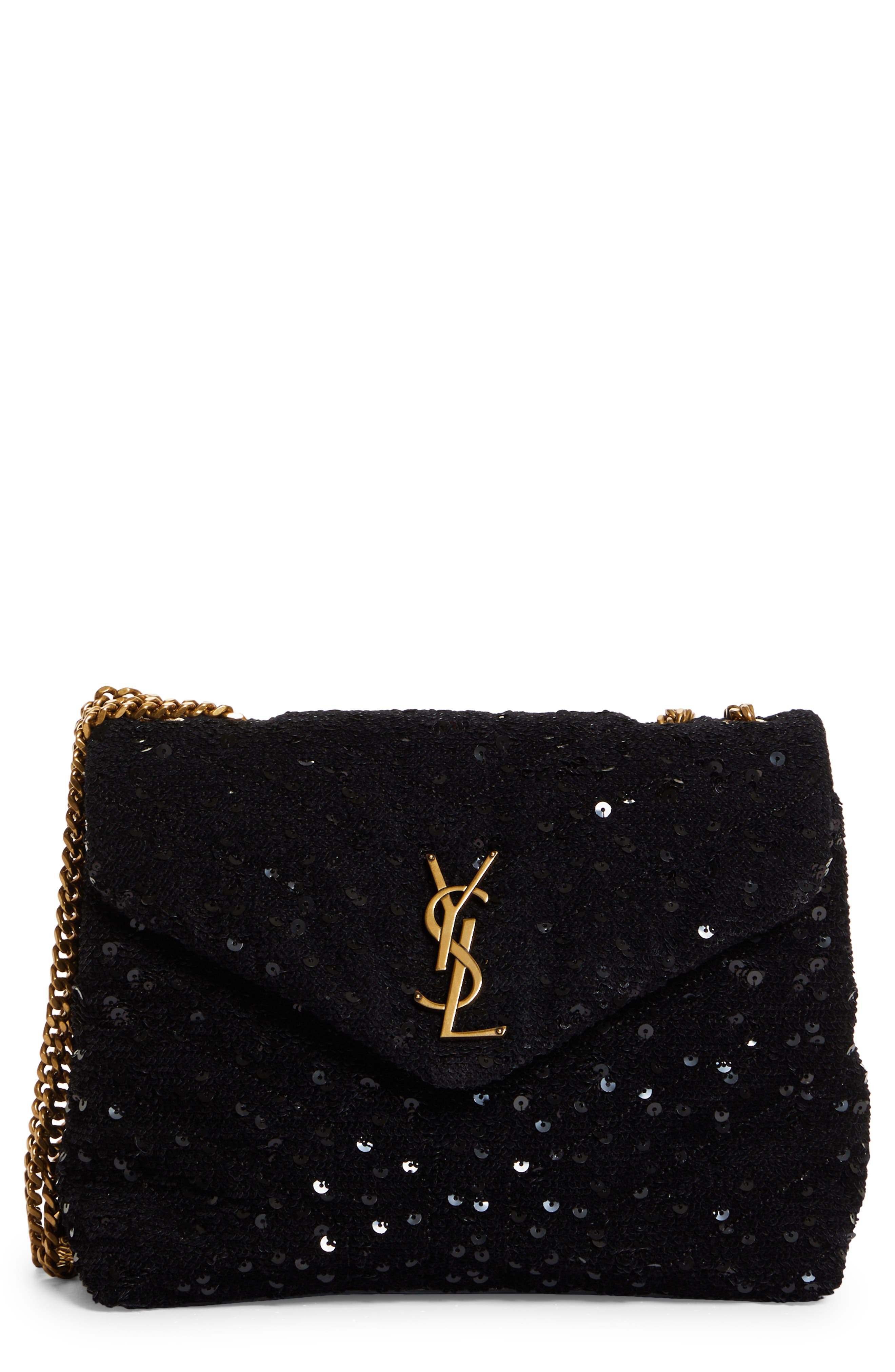 ysl croc embossed leather chain clutch