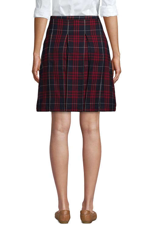 Lands' End School Uniform Young Plaid Box Pleat Skirt Top Of The Knee In Classic Navy Large Plaid