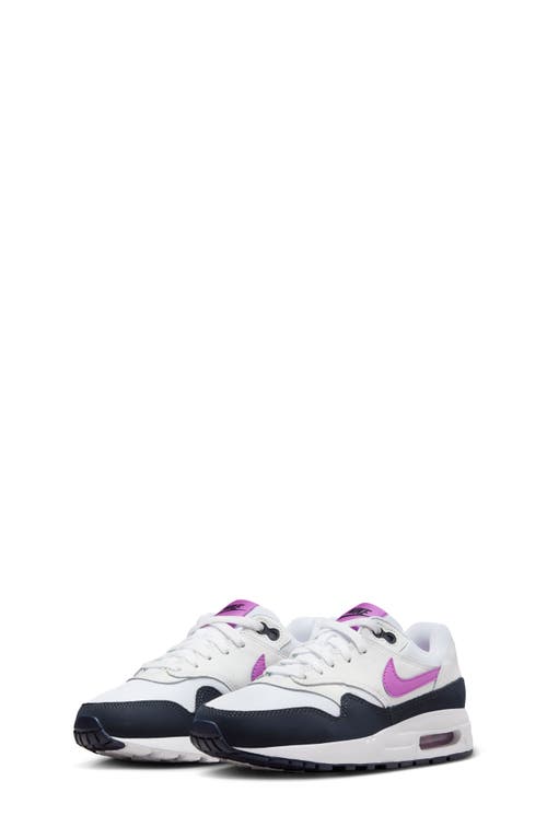 Nike Kids' Air Max 1 Sneaker In White/fuchsia/dark Obsidian