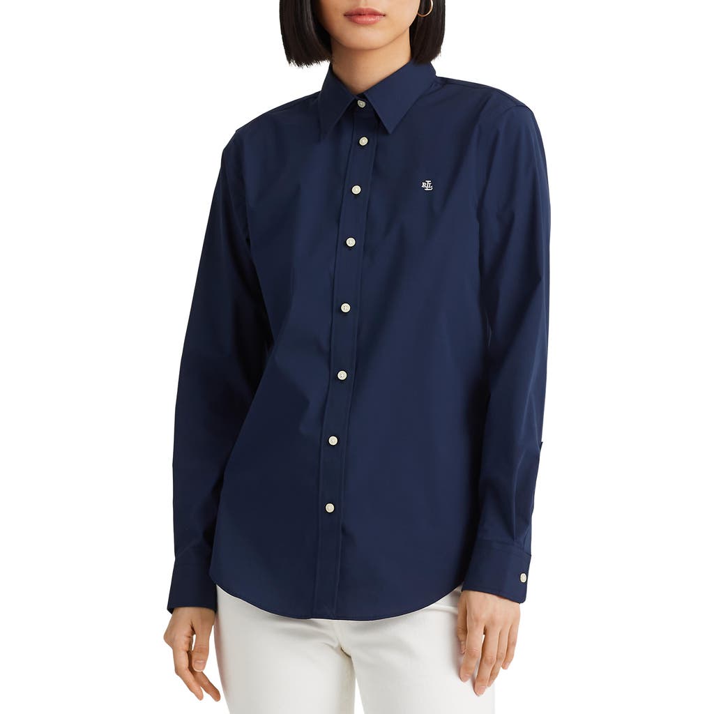 Ralph Lauren Lauren Easy Care Stretch Cotton Shirt In Lauren Navy