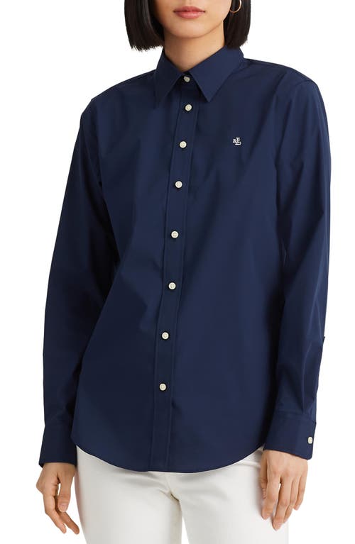 Lauren Ralph Easy Care Stretch Cotton Shirt Navy at Nordstrom,