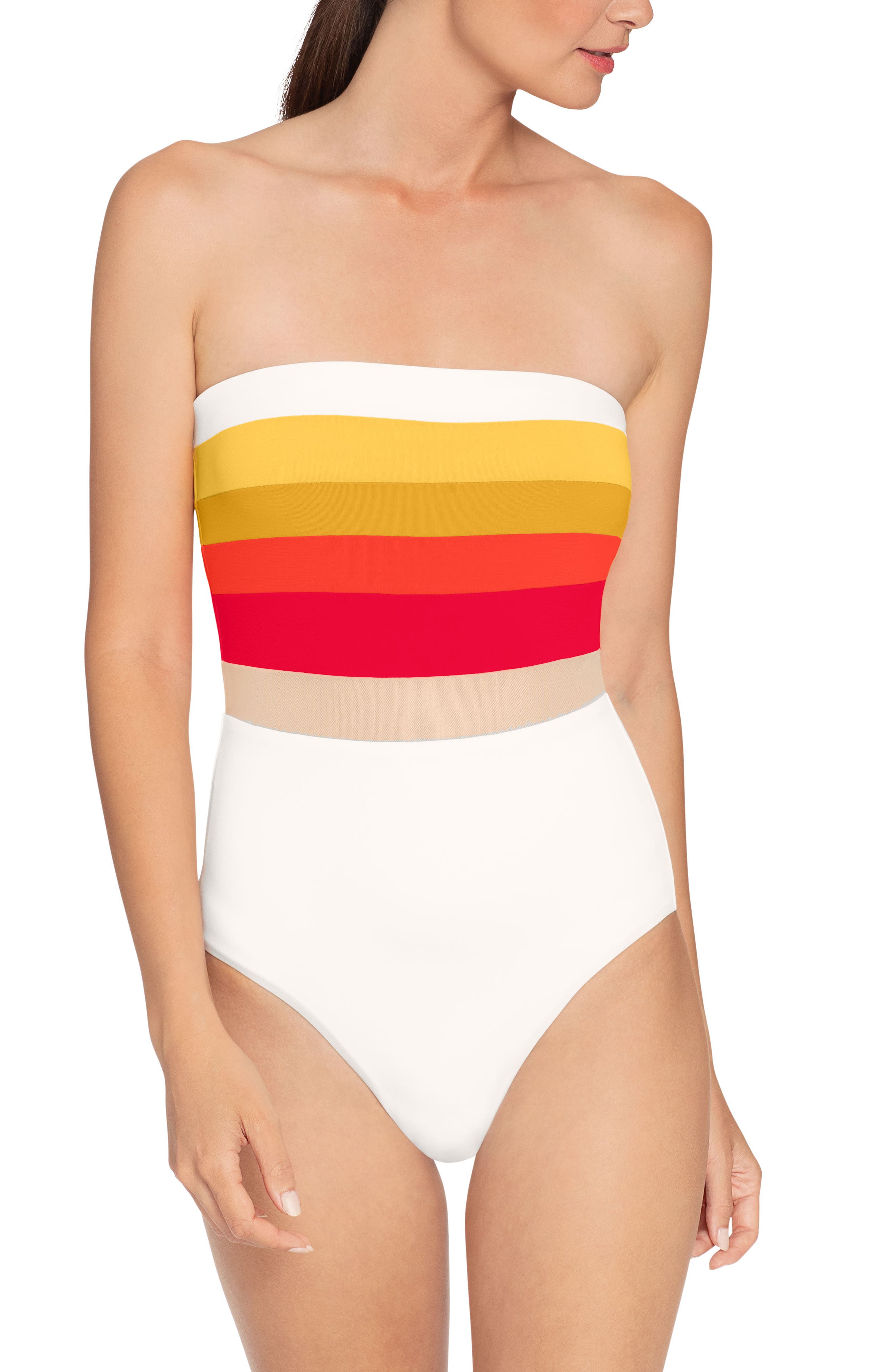 Robin Piccone Casey Colorblock Bandeau One-Piece Swimsuit, Orange