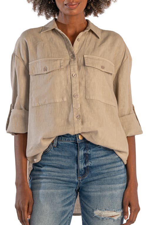 Kut From The Kloth Milani Roll Sleeve Linen Button-up Shirt In Neutral