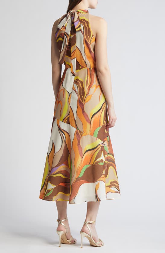 Sam Edelman Painted Palm Mock Neck Midi Dress In Natural Multi