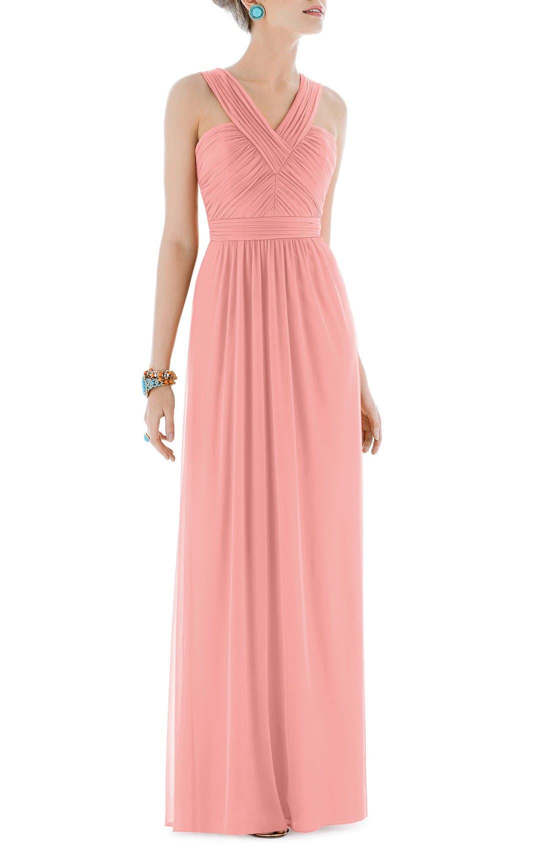 alfred sung shirred chiffon gown