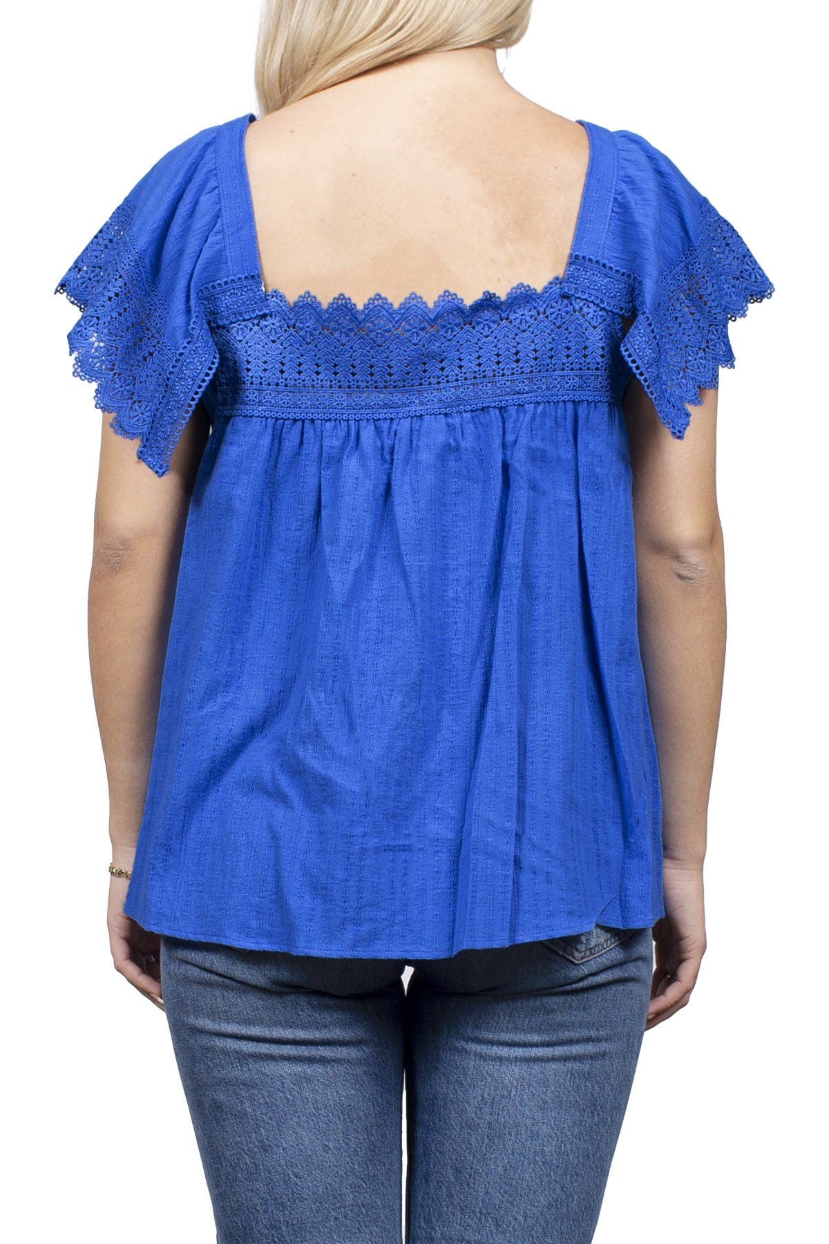 Mauby Woven Top With Trim Sleeve In Gbluecity