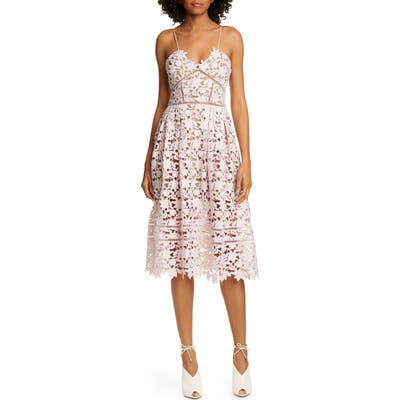 Self-Portrait Azaelea Lace Fit & Flare Midi Dress, Pink