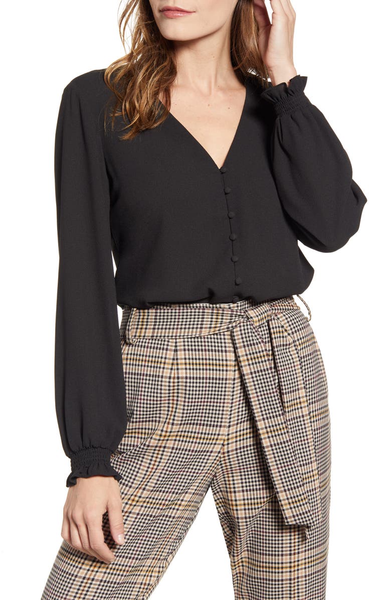 1.STATE Button Front Blouse, Main, color, RICH BLACK
