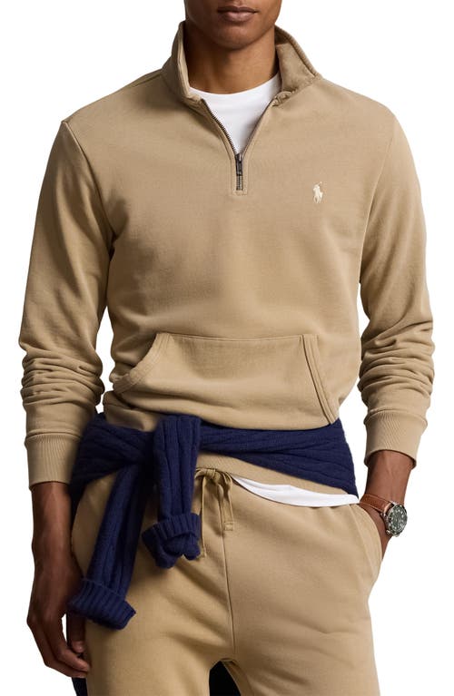 Shop Polo Ralph Lauren Embroidered Logo Cotton French Terry Sweatshirt In Desert Khaki