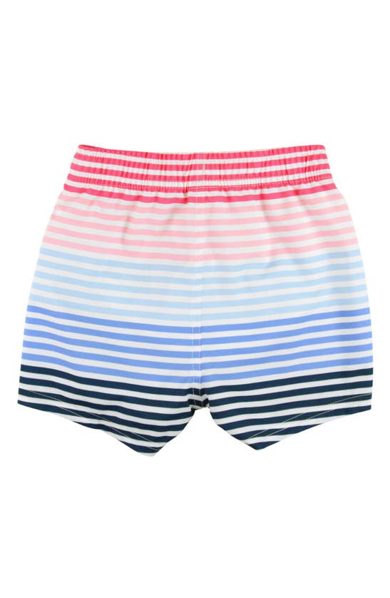 Ruggedbutts Kids' Ocean Horizon Stripe Swim Trunks In White Multi