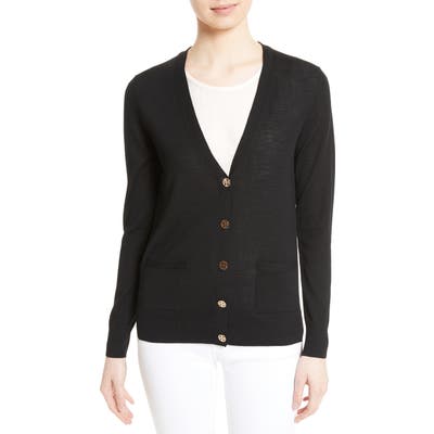 Tory Burch Madeline Merino Wool Cardigan, Black