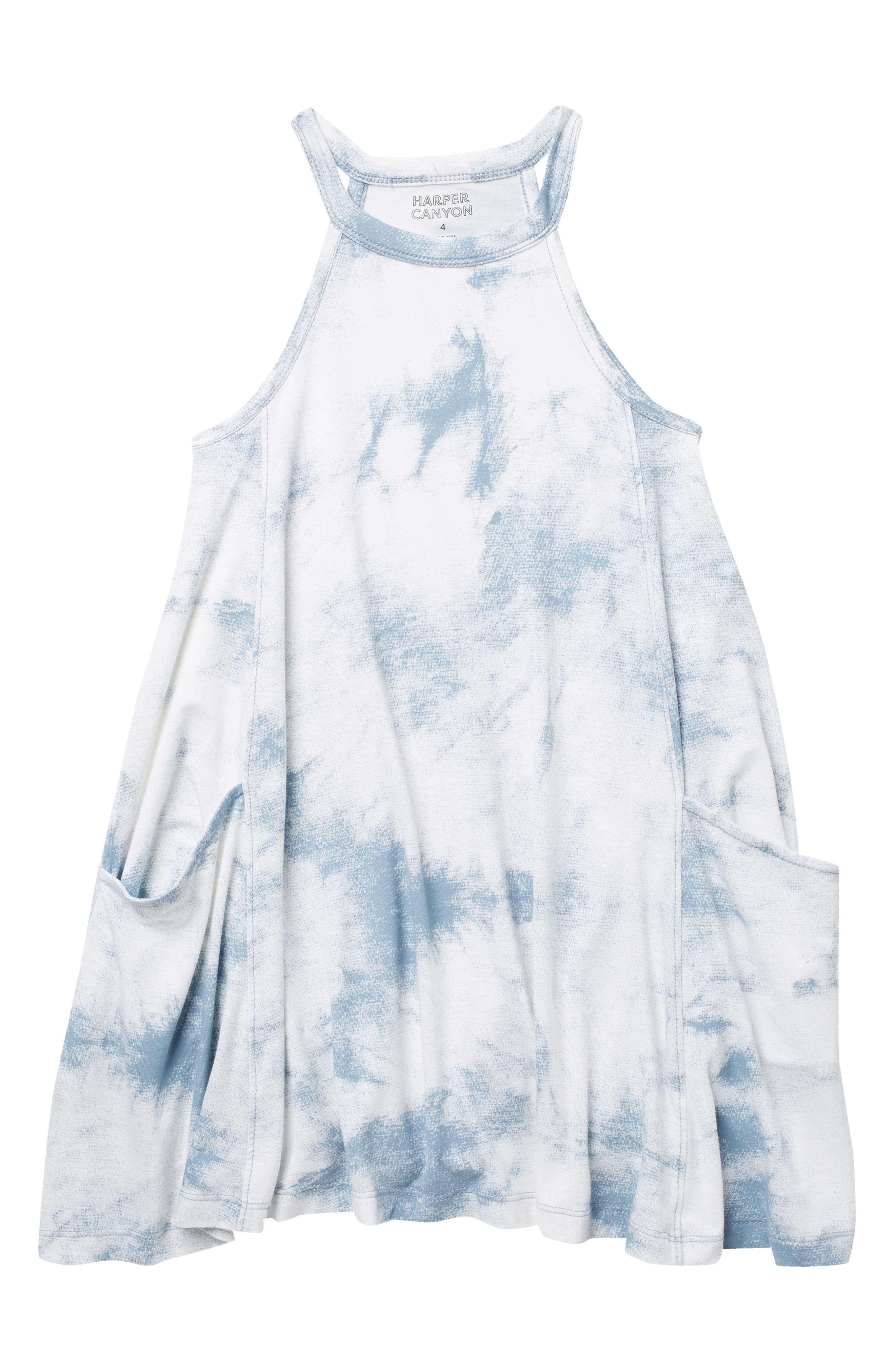 Harper Canyon Kids' Halter Printed Dress In Blue Chambray Tie Dye