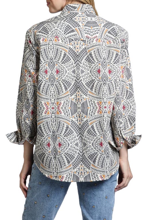 Shop Apny Geo Print Relaxed Fit Button-up Shirt In Grey Multi